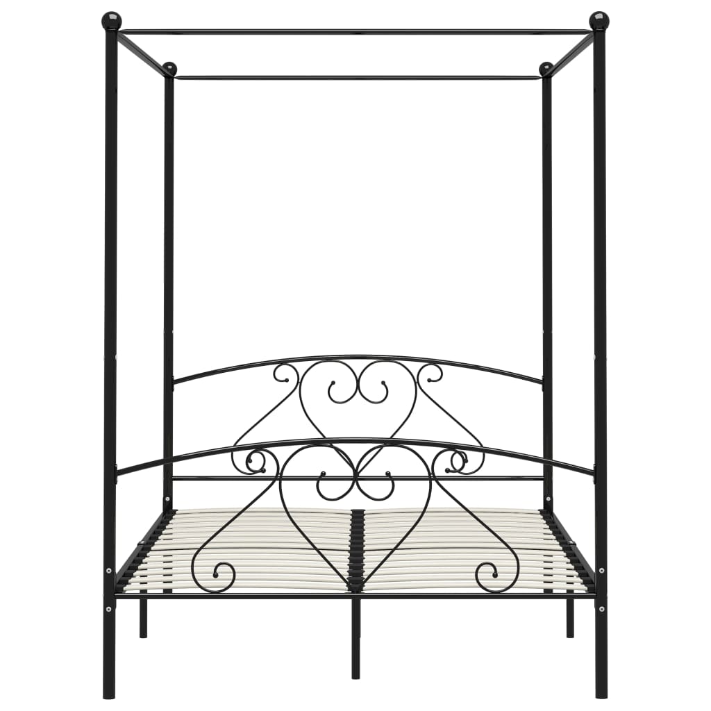 Canopy Bed Frame Black Metal 140x200 cm