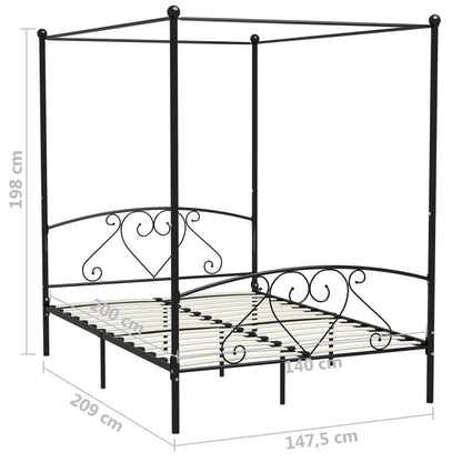 Canopy Bed Frame Black Metal 140x200 cm