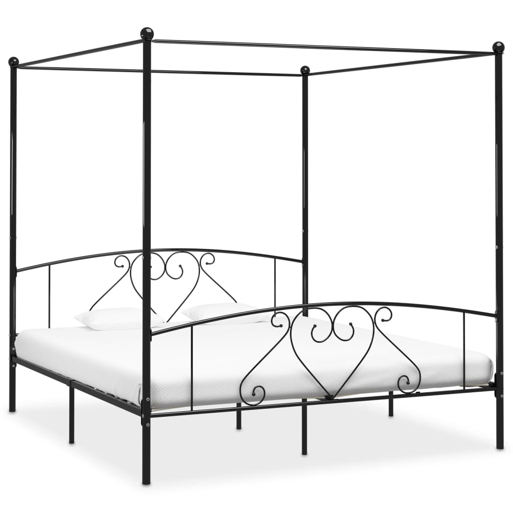 Bed Frame without Mattress with Canopy Black 200x200 cm Metal