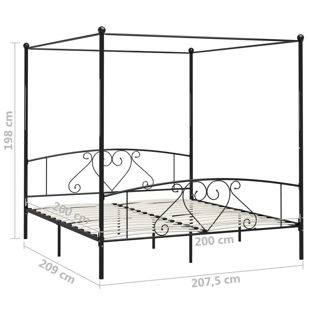 Bed Frame without Mattress with Canopy Black 200x200 cm Metal