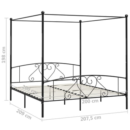 Bed Frame without Mattress with Canopy Black 200x200 cm Metal