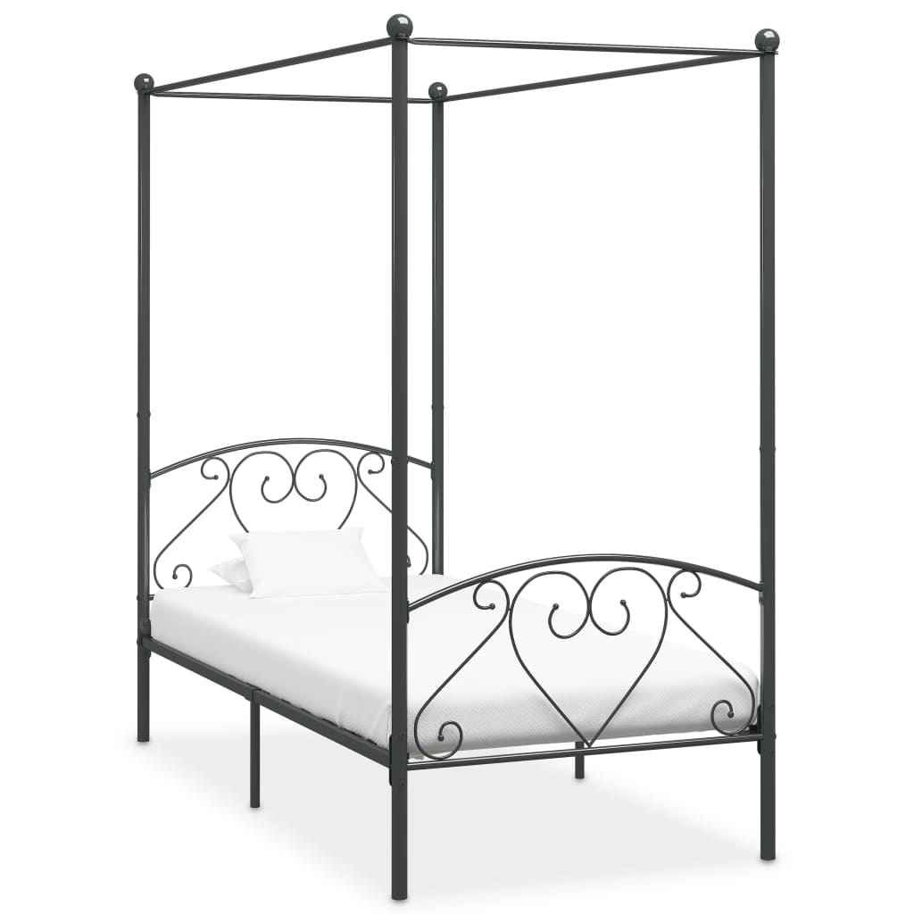 Canopy Bed Frame Grey Metal 90x200 cm