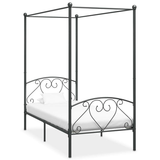 Canopy Bed Frame Grey Metal 90x200 cm