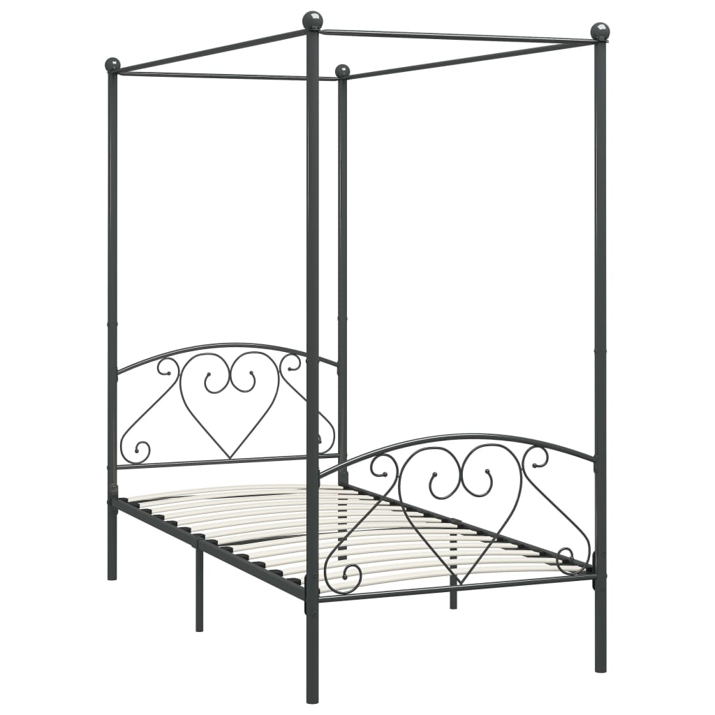 Canopy Bed Frame Grey Metal 90x200 cm