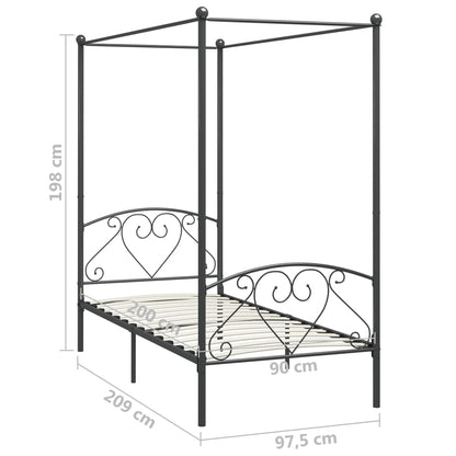 Canopy Bed Frame Grey Metal 90x200 cm