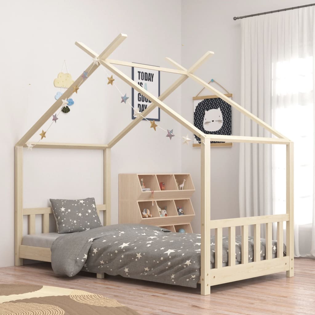 Kids Bed Frame Solid Pine Wood 90x200 cm