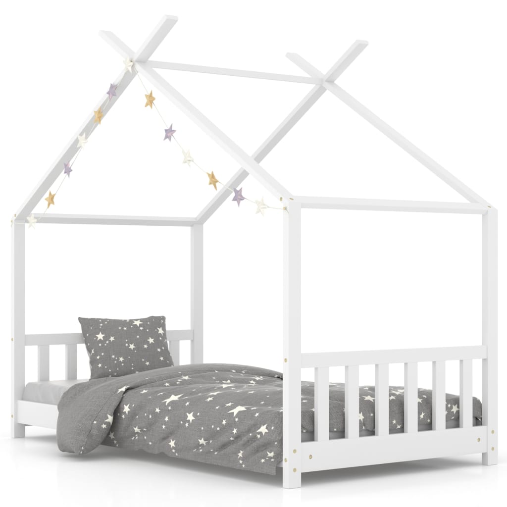 Kids Bed Frame White Solid Pine Wood 70x140 cm