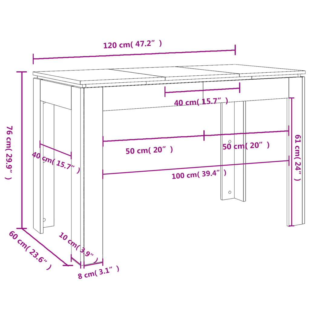 Dining Table High Gloss Black 120x60x76 cm Engineered Wood