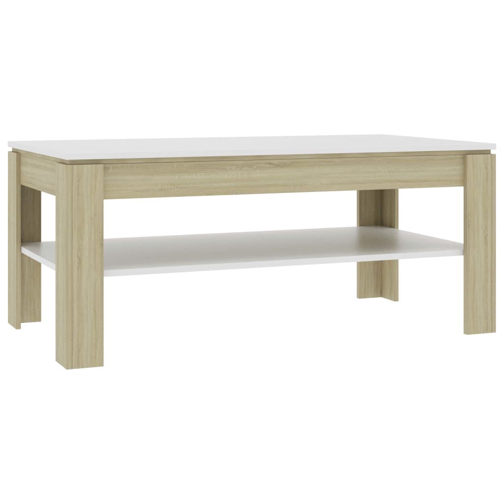 Coffee Table White and Sonoma Oak 110x60x47 cm Engineered Wood