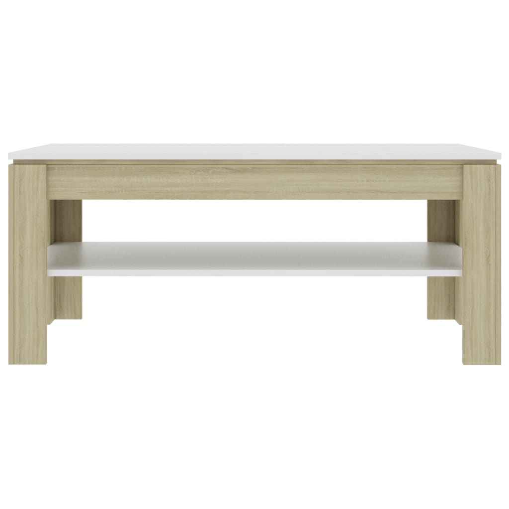 Coffee Table White and Sonoma Oak 110x60x47 cm Engineered Wood