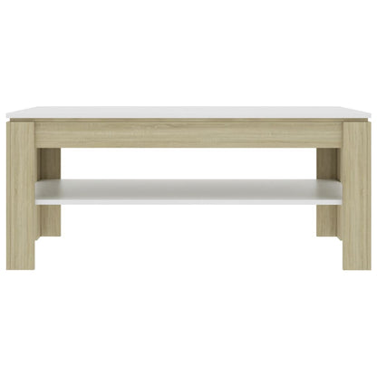 Coffee Table White and Sonoma Oak 110x60x47 cm Engineered Wood