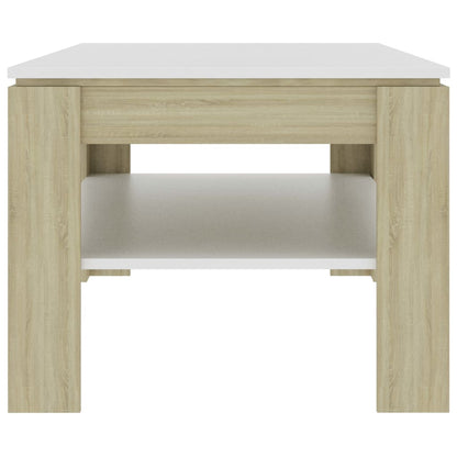 Coffee Table White and Sonoma Oak 110x60x47 cm Engineered Wood