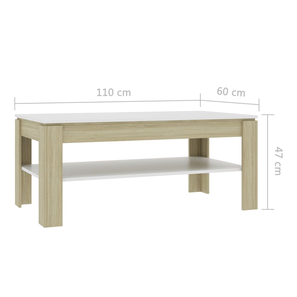 Coffee Table White and Sonoma Oak 110x60x47 cm Engineered Wood