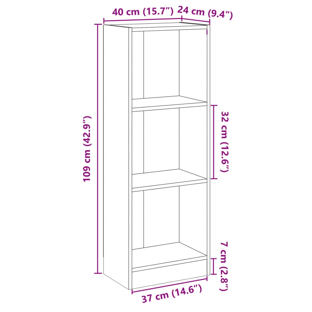 3-Tier Book Cabinet Concrete Grey 40x24x109 cm Engineered Wood