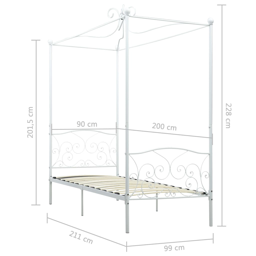 Canopy Bed Frame White Metal 90x200 cm