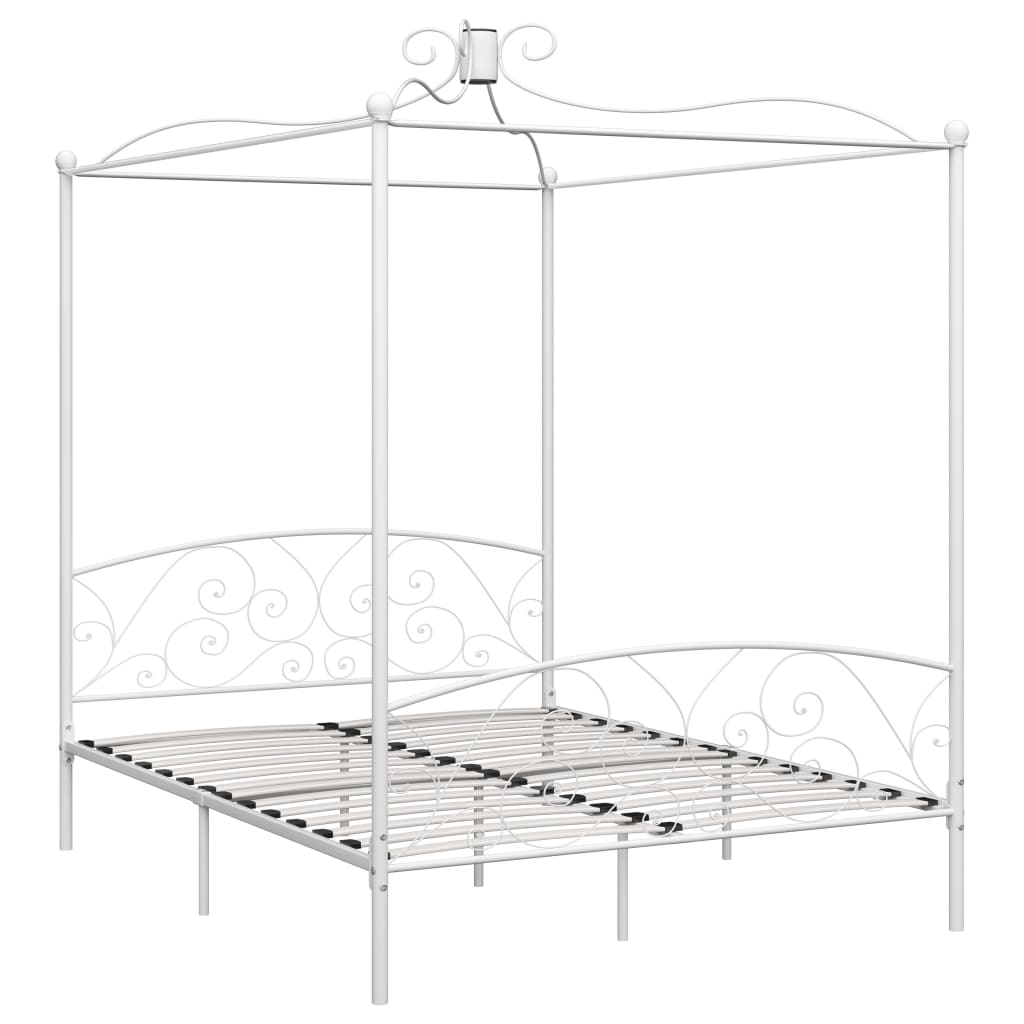 284473 vidaXL Canopy Bed Frame without Mattress White Metal 180x200 cm Super King