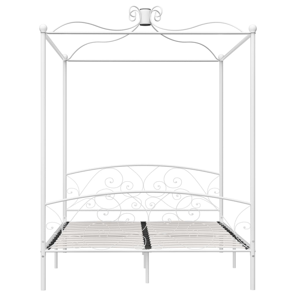 284473 vidaXL Canopy Bed Frame without Mattress White Metal 180x200 cm Super King