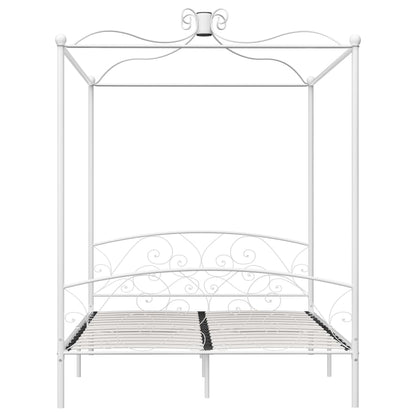 284473 vidaXL Canopy Bed Frame without Mattress White Metal 180x200 cm Super King