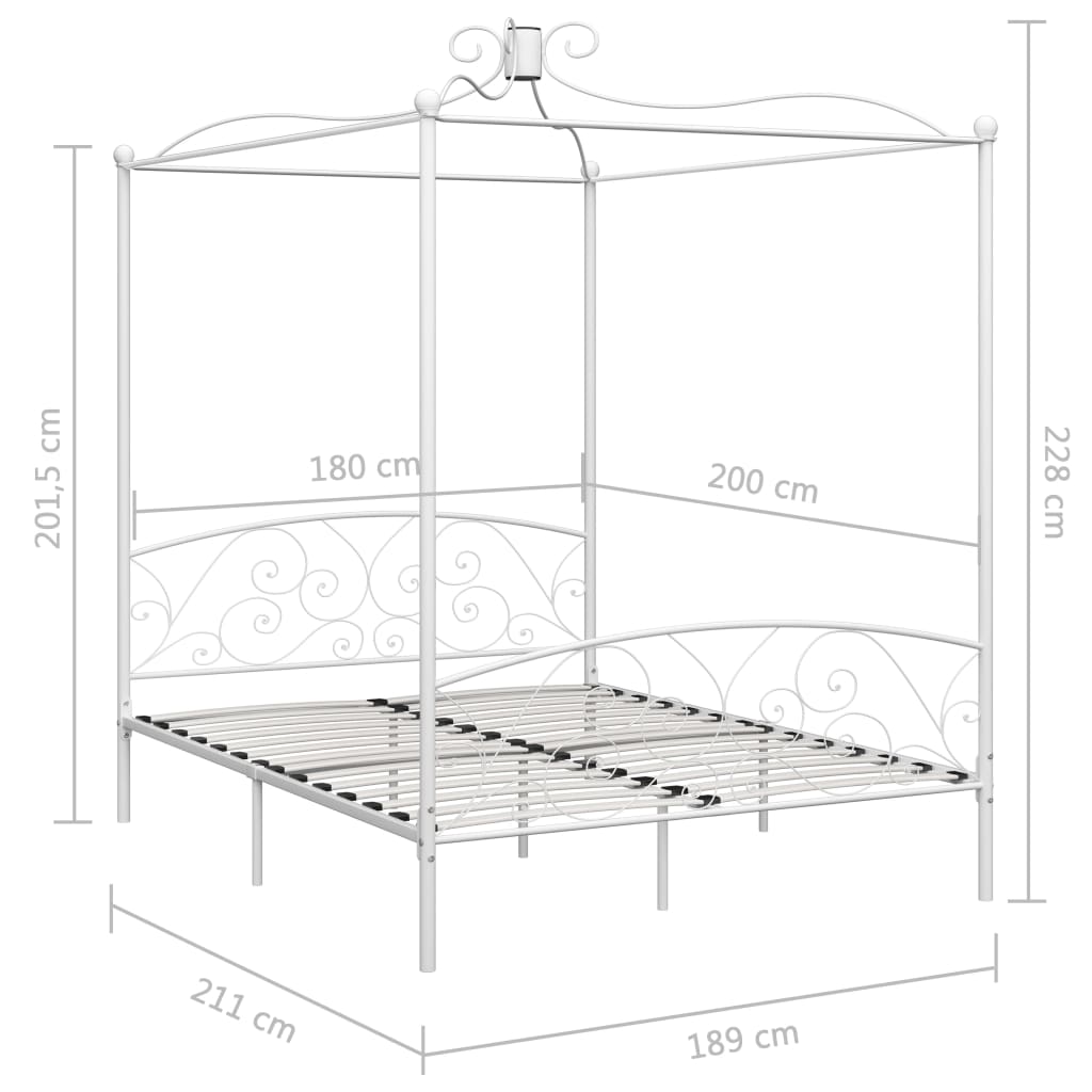 284473 vidaXL Canopy Bed Frame without Mattress White Metal 180x200 cm Super King