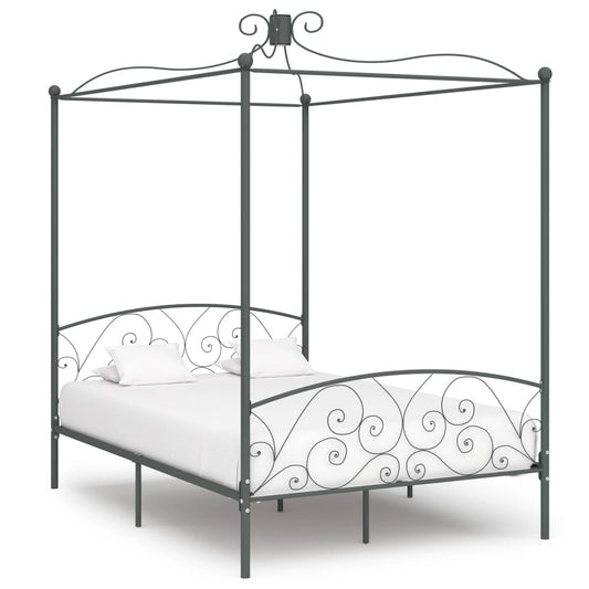 Canopy Bed Frame Grey Metal 140x200 cm