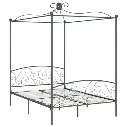 Canopy Bed Frame Grey Metal 140x200 cm