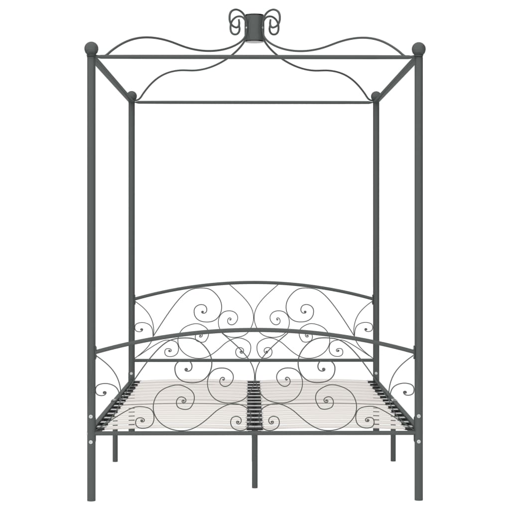 Canopy Bed Frame Grey Metal 140x200 cm