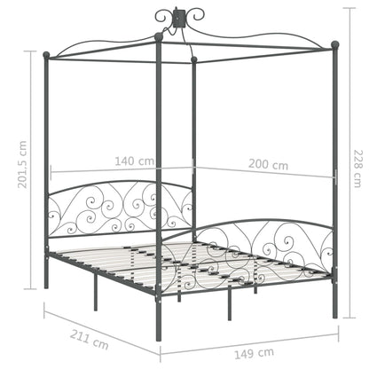 Canopy Bed Frame Grey Metal 140x200 cm