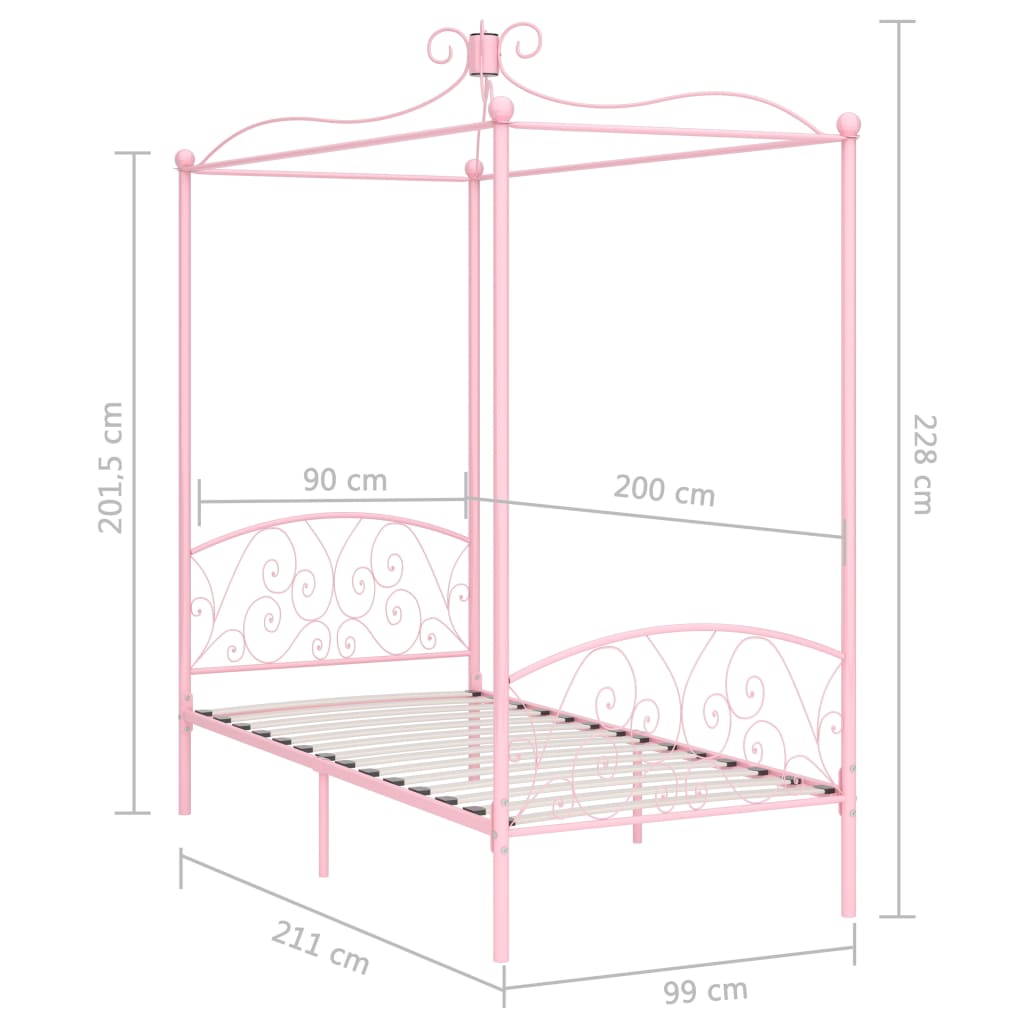 Canopy Bed Frame Pink Metal 90x200 cm