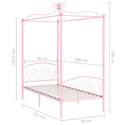 Canopy Bed Frame Pink Metal 90x200 cm