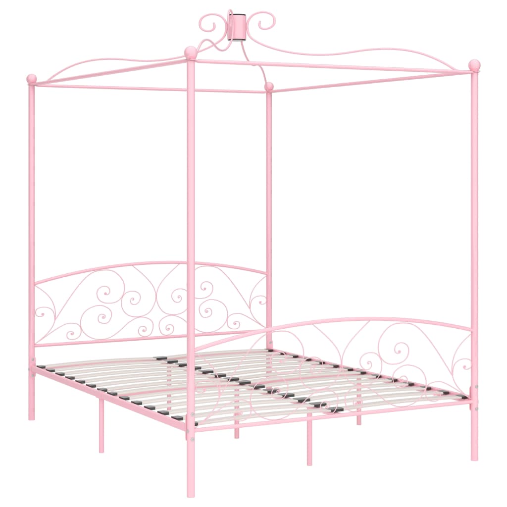 Canopy Bed Frame Pink Metal 160x200 cm