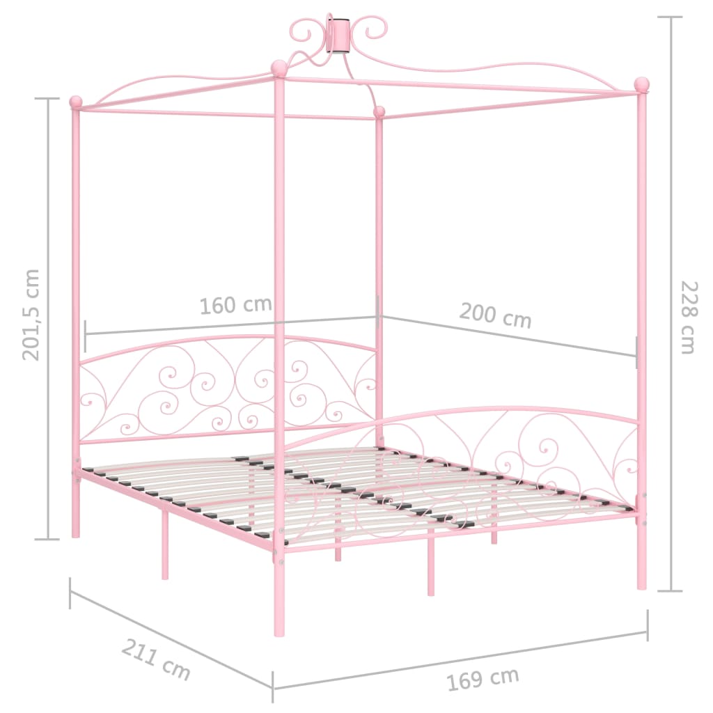 Canopy Bed Frame Pink Metal 160x200 cm