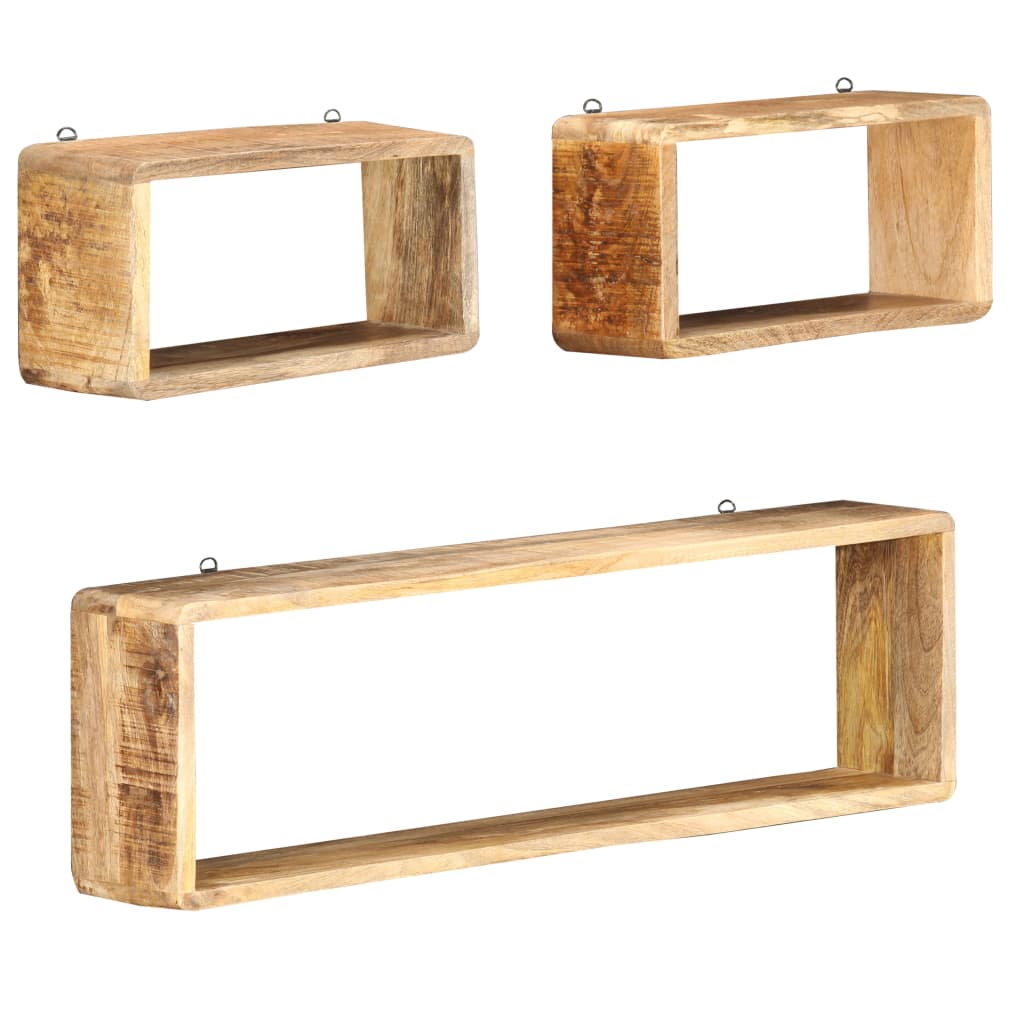 3 Piece Wall Cube Shelf Set Soild Mango Wood