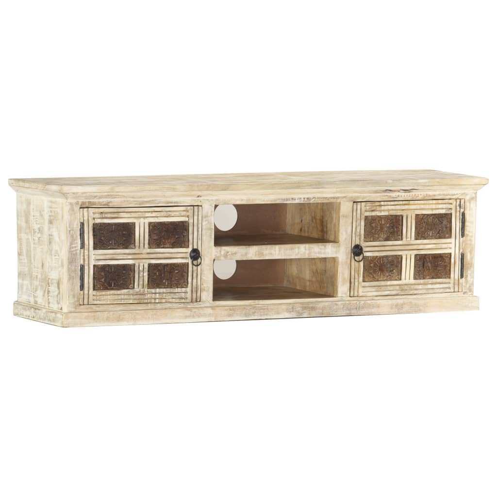 TV Cabinet White 130x30x36 cm Solid Mango Wood