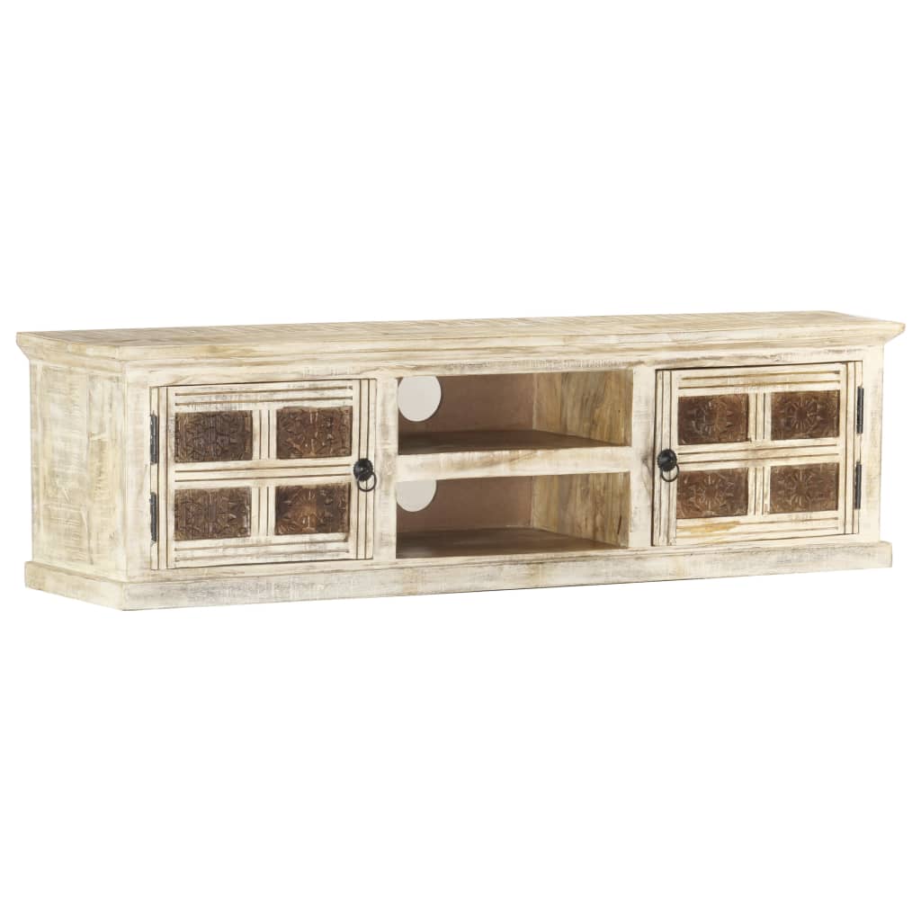 TV Cabinet White 130x30x36 cm Solid Mango Wood