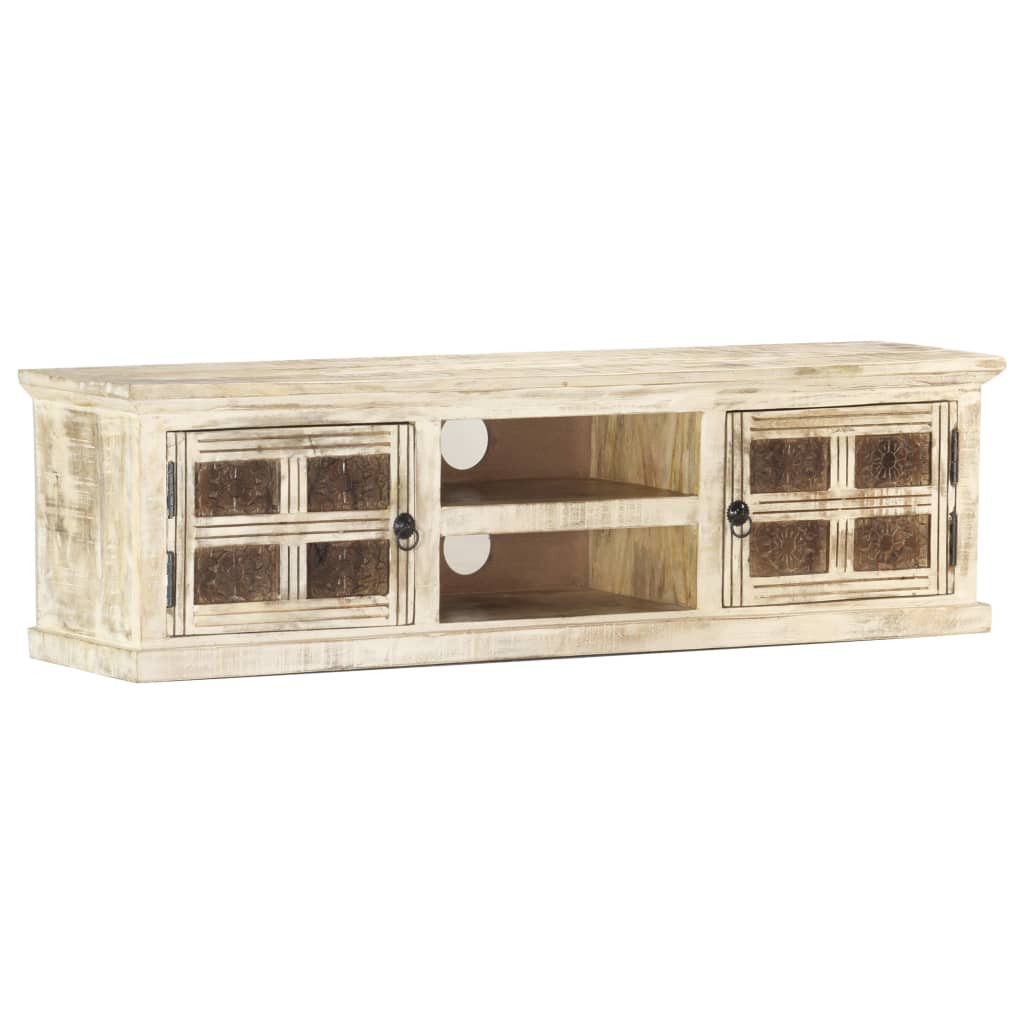 TV Cabinet White 130x30x36 cm Solid Mango Wood