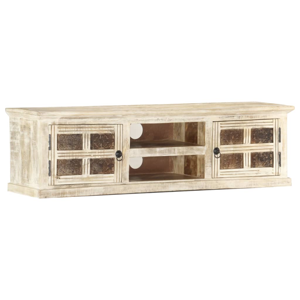 TV Cabinet White 130x30x36 cm Solid Mango Wood