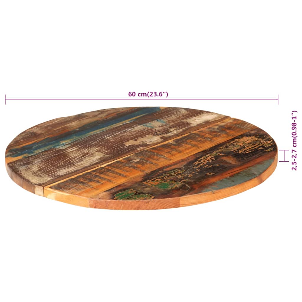 Round Table Top 60 cm 25-27 mm Solid Reclaimed Wood