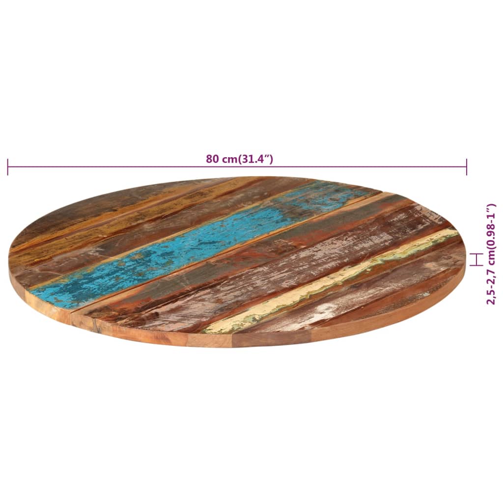 Round Table Top 80 cm 25-27 mm Solid Reclaimed Wood