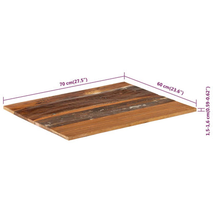 Rectangular Table Top 60x70 cm 15-16 mm Solid Reclaimed Wood