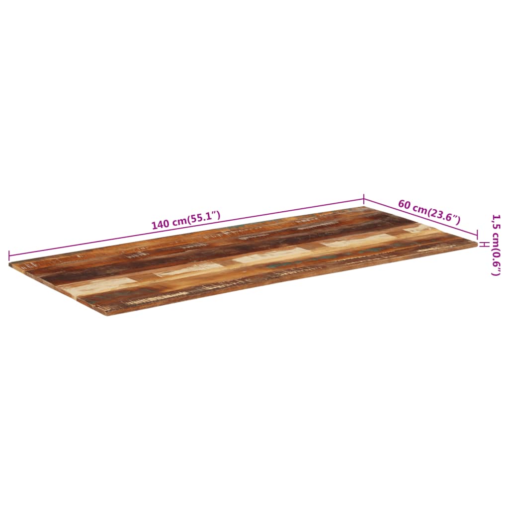 Rectangular Table Top 60x140 cm 15-16 mm Solid Reclaimed Wood