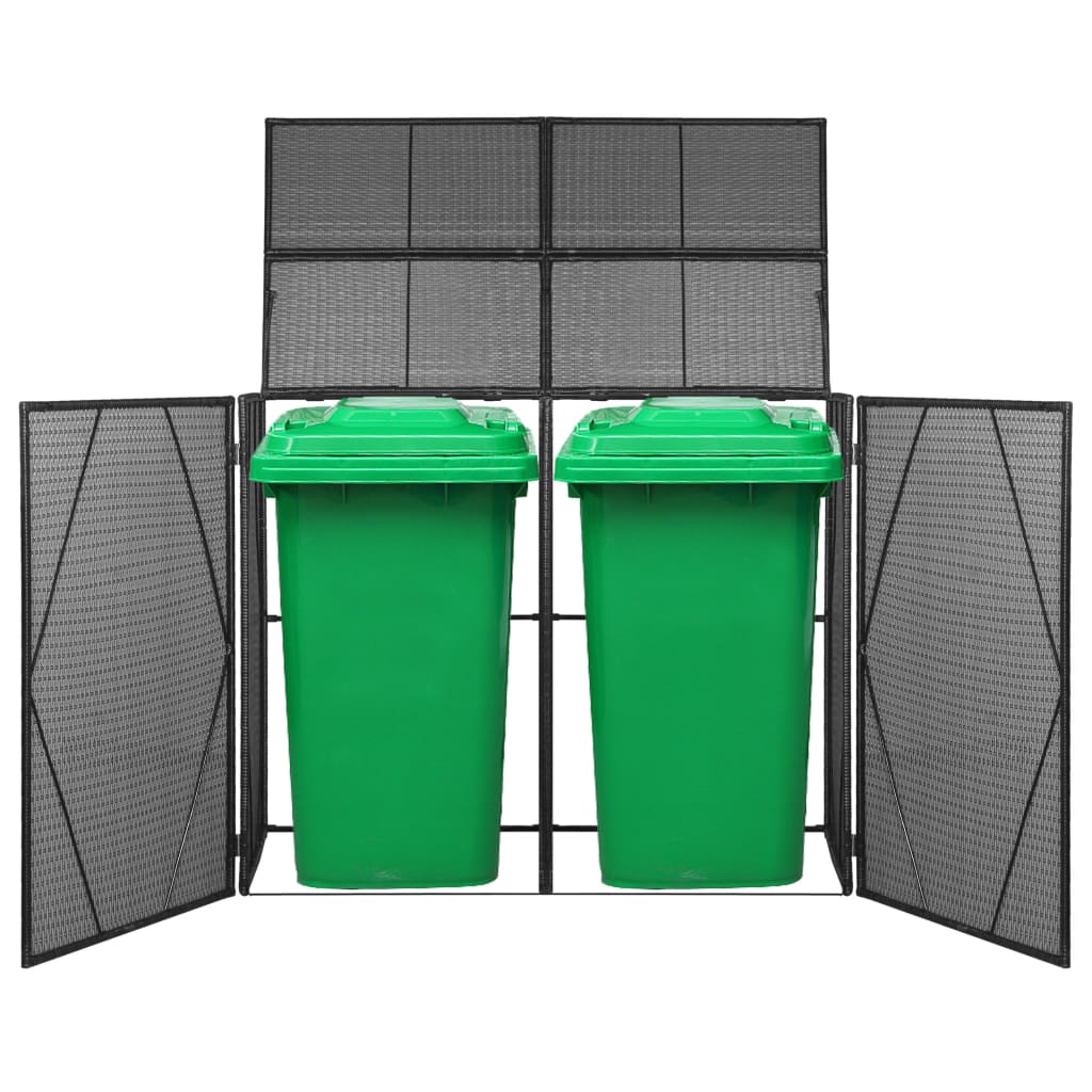 Double Wheelie Bin Shed Black 153x78x120 cm Poly Rattan