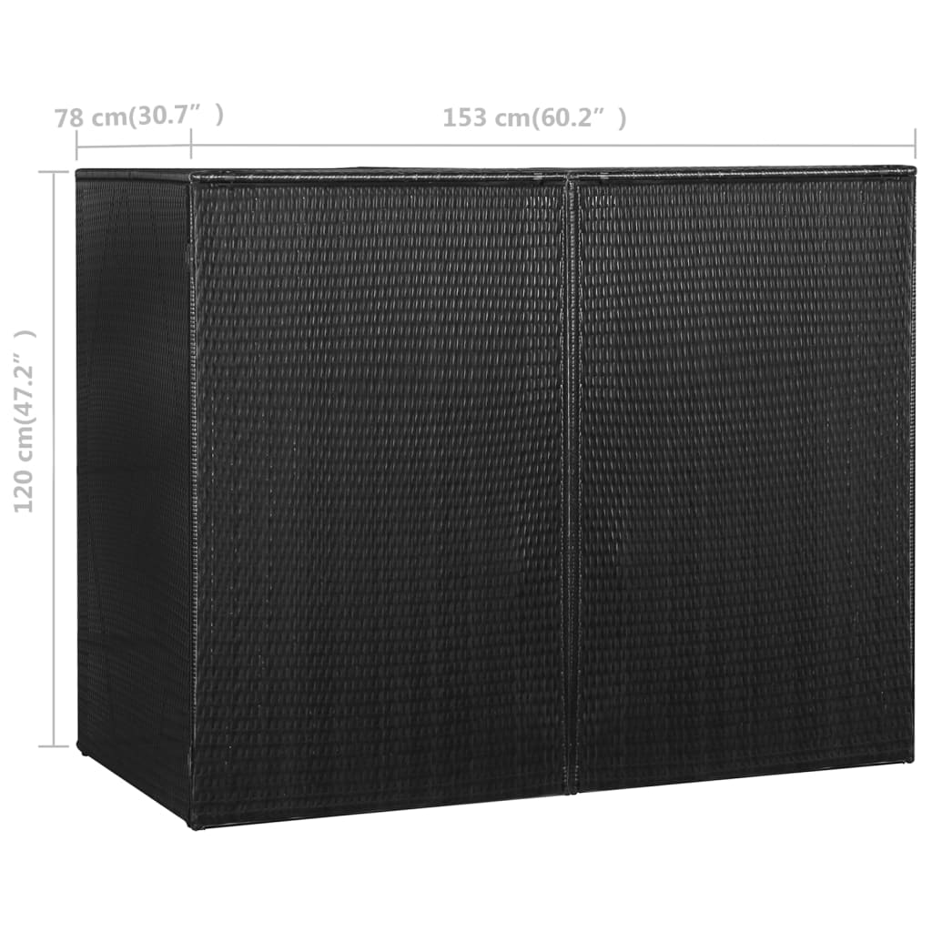 Double Wheelie Bin Shed Black 153x78x120 cm Poly Rattan