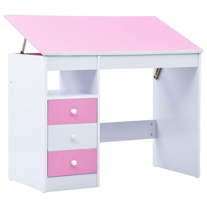 Children Drawing Study Desk Tiltable Pink and White