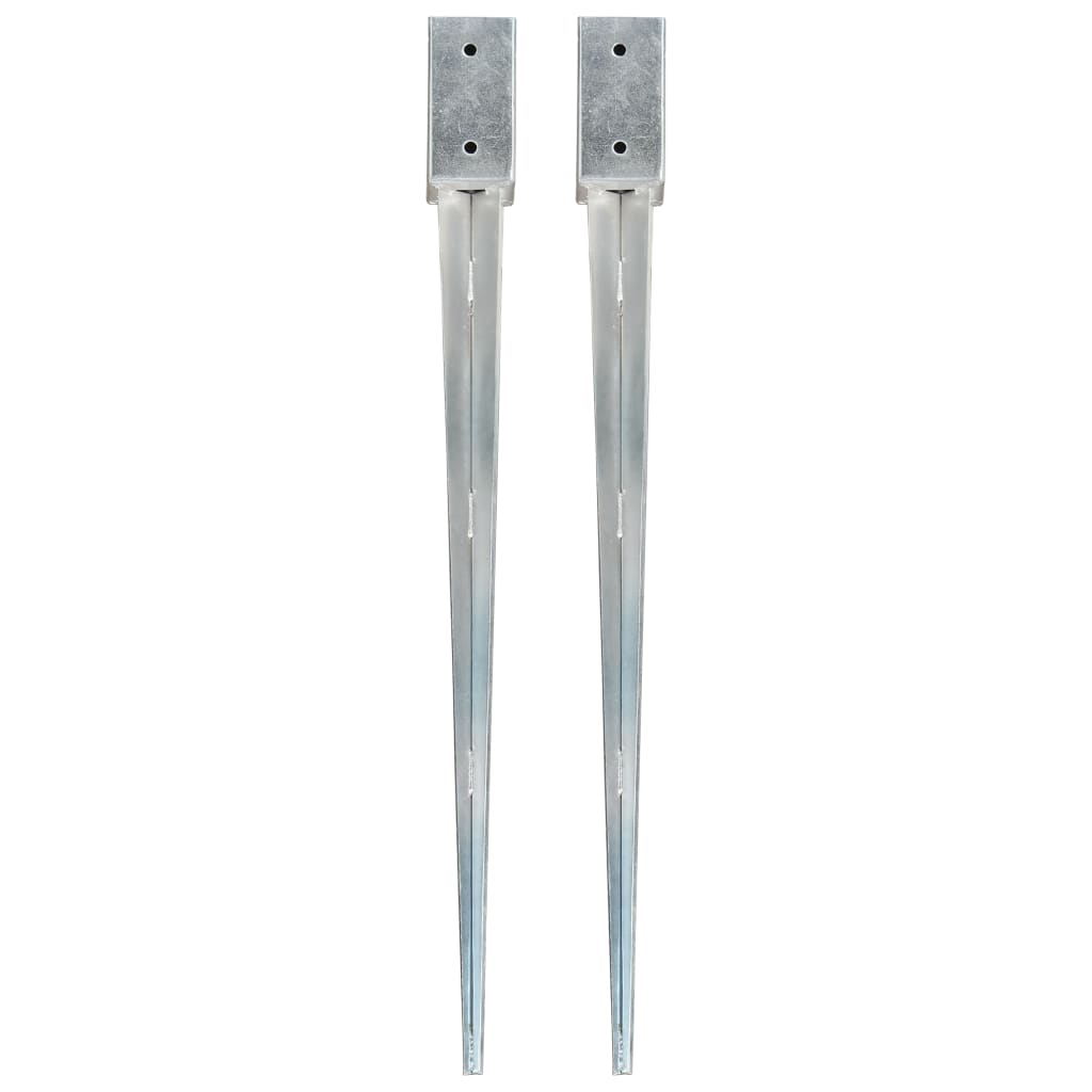 Ground Spikes 2 pcs Silver 7x7x90 cm Galvanised Steel