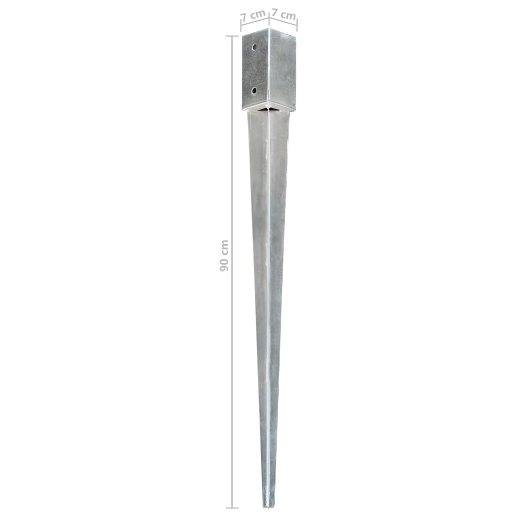 Ground Spikes 2 pcs Silver 7x7x90 cm Galvanised Steel