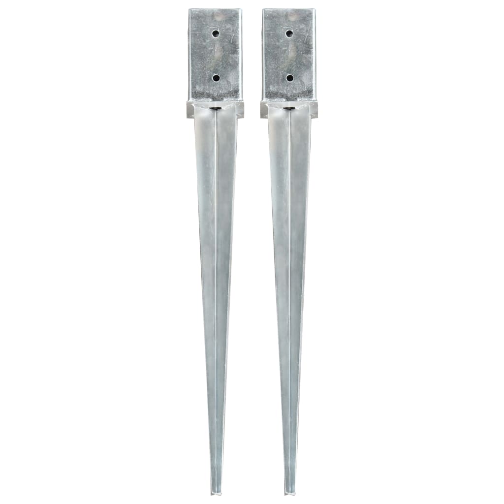 Ground Spikes 2 pcs Silver 8x8x76 cm Galvanised Steel