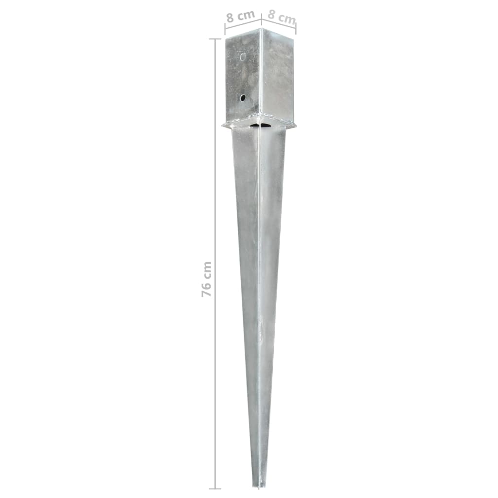 Ground Spikes 2 pcs Silver 8x8x76 cm Galvanised Steel