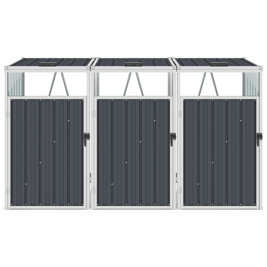 Triple Garbage Bin Shed Anthracite 213x81x121 cm Steel