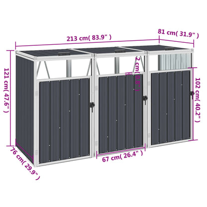 Triple Garbage Bin Shed Anthracite 213x81x121 cm Steel