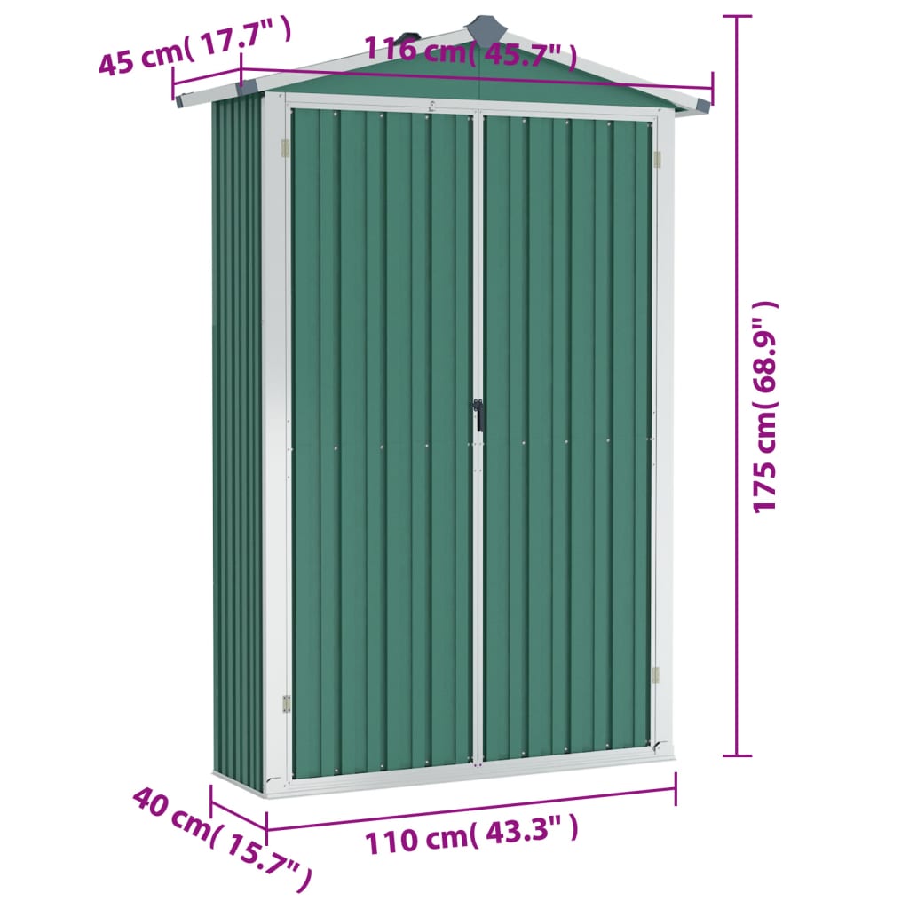 Garden Shed Green 116x45x175 cm Galvanised Steel